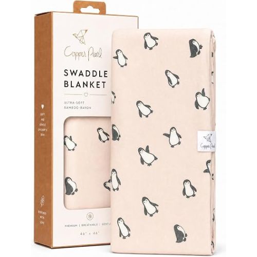 Copper Pearl Swaddle Blankets for Newborns | Soft Stretchy Receiving Blankets for Boys and Girls | Large 46 x 46 Inch Baby Blankets | Lightweight and Breathable Swaddles | Penguins