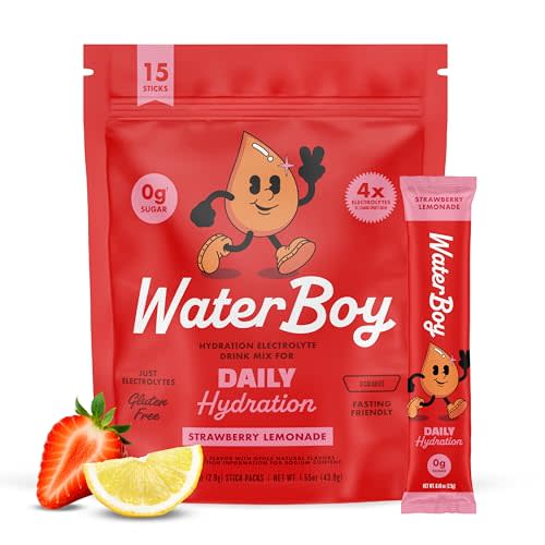 WaterBoy Daily Hydration, Strawberry Lemonade, Sugar Free Electrolytes 15ct | Hydration Packet Drink Mix Made with Premium Pink Himalayan Salt for Daily Hydration, Keto Friendly, Non GMO, Vegan