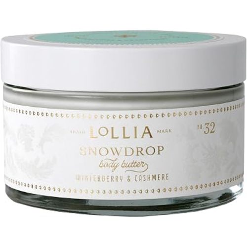 LOLLIA Snowdrop Whipped Body Butter, 5.7 oz, 155 g, Winterberry & Cashmere Scented Balm for Women, Moisturizing Shea & Cocoa Butter Lotion, Luxury Hydrating Skin Cream for Self Care