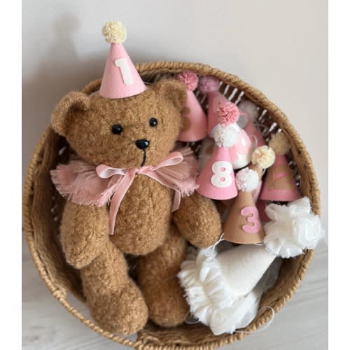 Teddy Bear Boucle, Monthly Photo Prop, Baby Girl Milestone Set with 12 Numbers Hats