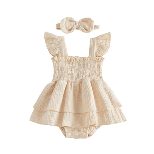 Newborn Baby Girls Summer Clothes Ruffle Sleeveless Pleated Smocked Bubble Romper Dresses Infant Bodysuit Jumpsuit