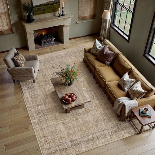 HUGEAR Retro 6x9 Washable Area Rugs Pink Nursery Living Room Bedroom Rug Vintage Distressed Throw Carpet Neutral Stain Resistant Non Slip Low Pile Playroom Kidsroom Home Aesthetic Decor