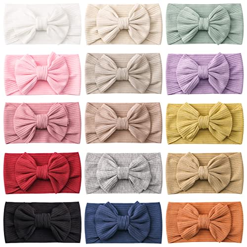 jollybows 15 PCS Baby Girls Headbands with Bows Handmade Hair Accessories Stretchy Hairbands for Newborn Infant Toddler