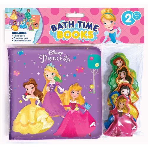 Disney Princess Bath Time Books - Activity Books for kids, Bath book, 6 Padded suction cups, 1 Mesh bag