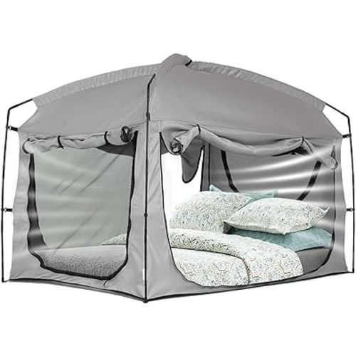 Bed Tent,Portable Privacy Sleeping Bed Canopy,Blackout 90% Drapes for Kids and Adult,Indoor Space Tent with Breathable Large Mesh Windows
