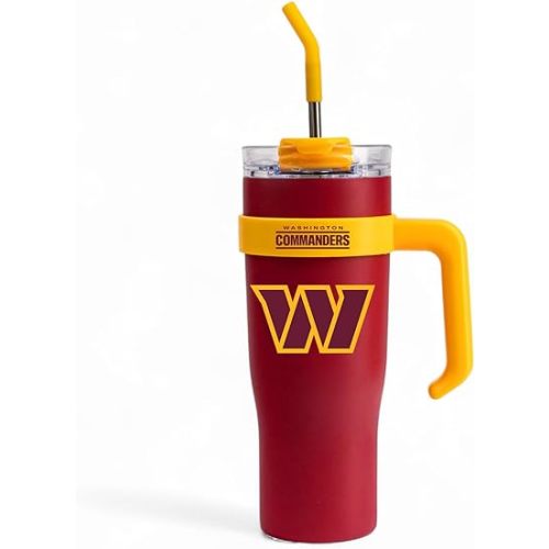 The Memory Company Officially Licensed NFL 40oz Slim Tumbler - Double-Wall Insulated Stainless Steel Travel Mug, Leak-Proof Design With Straw, Team Color Game Day Cup for Hot & Cold Beverages