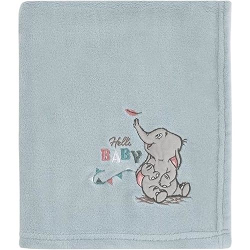 Disney Dumbo Hello Baby Blue and Grey Super Soft Appliqued Baby Blanket