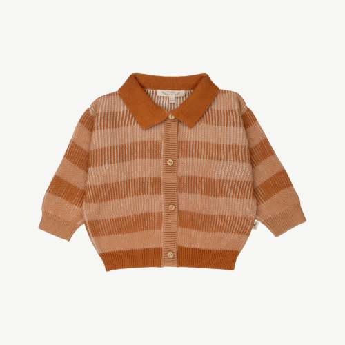 Knit Collared Cardigan - Color Block - Cashew