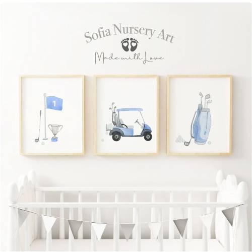 Golf Nursery Art Print Set 3 Nursery Print Set, Boys Room, Girls Room, Watercolor Golf Art, Golf Kids Art, Baby shower Gift, Golf Art Decor