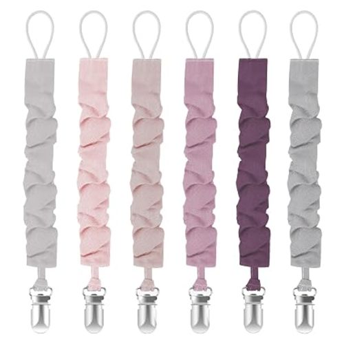 Pacifier Clips for Baby Girls and Boys, Pacifier Holders for Teething Relief and Baby Essentials, Safe for Newborns (6 Pack)