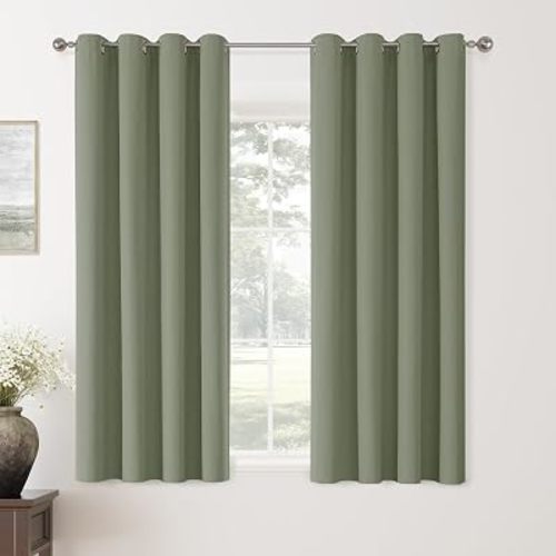 ChrisDowa Sage Green Blackout Curtains 63 Inches Long 2 Panels for Bedroom