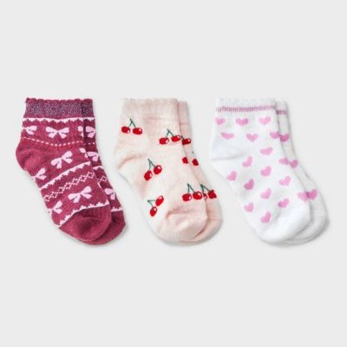 Toddler Girls' 3pk Hearts Cherries and Bows Ankle Socks - Cat & Jack™