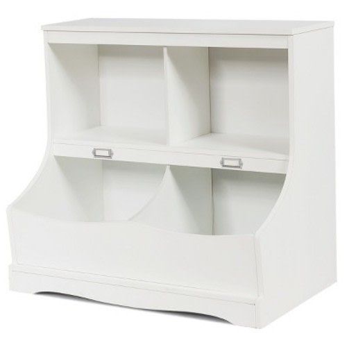 Costway Children's Multi-Functional Bookcase Toy Storage Bin Kids Floor Cabinet White