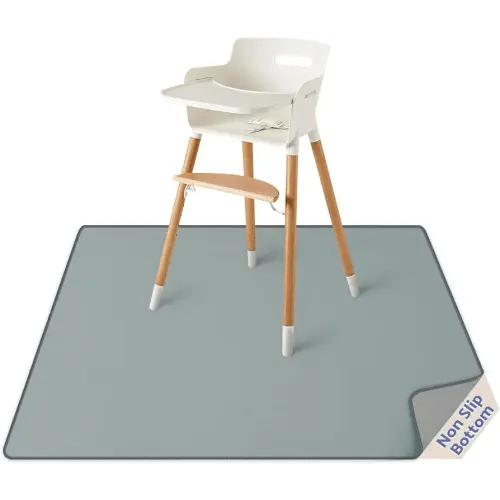 Blissful Diary Baby Splat Mat for Under High Chair, 50.4 x 50.4 Inch Wipeable Splash Mat, Waterproof and Washable, Anti-Slip Floor Protector, Silver Mist