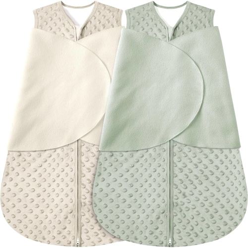 Newborn Sleep Sack Baby Swaddle,0-12 Months,3-Way Adjustable Wearable Blanket,Swaddling Sleeping Bag (Beige & Grass green, 6-12 Months)