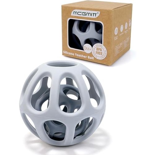 MCGMITT Silicone Baby Teether Ball Toy, Easy Grasp Sensory Balls for Babies 0-6-12 Months, Food Grade Soft Teether Ring for Teething Relief, Baby Teething Toy Gift for Infant Toddlers Boys and Girls
