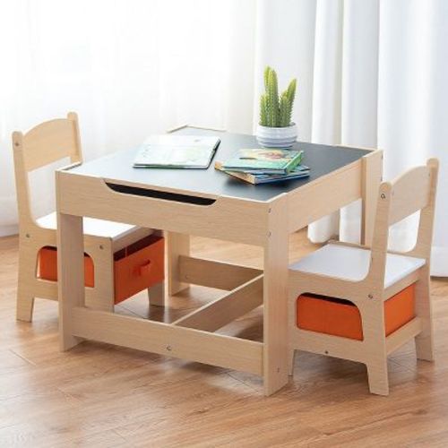 Tangkula Children Kids Table Chairs Set With Storage Boxes Blackboard Whiteboard Drawing