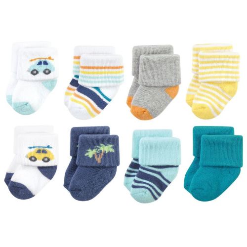 Hudson Baby Basics Infant Baby Cozy Terry Socks 8-Pack, Coastal Cruiser, 0-6 Months