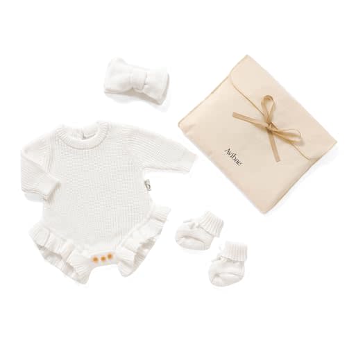 Avibae Cotton Newborns Set with Knit Sweater, Hair Band, Booties for Baby Girls, Warm Cute Infant 3 Piece Set