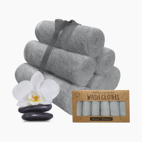 KeaBabies Deluxe Baby Bamboo Washcloths (6 Pack) - Cool Gray, 6