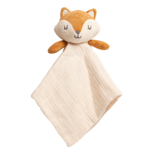 Pearhead Fox Baby Lovey, Organic Cotton Muslin Security Blanket