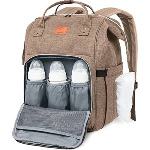 KeaBabies Baby Diaper Bag Backpack - Large Baby Bag for Boys, Girls, Waterproof Multi Function Travel Diaper Backpack with Changing Pad, Durable Travel Essentials for Moms and Dads (Coffee Brown)