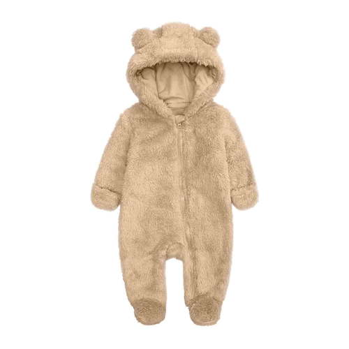 Uaswgudfs Newborn Baby Plush Jumpsuit Footies Cute Teddy Bear Onesie Zip Front Winter Warm Outfits for Infant Boy Girl 0-1T