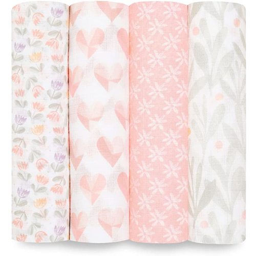 aden + anais Essentials Swaddle Blanket, Muslin Blankets for Girls & Boys, Baby Receiving Swaddles, Newborn Gifts, Infant Shower Items, Toddler Gift, Wearable Swaddling Set, 4 Pack, Time to Dream