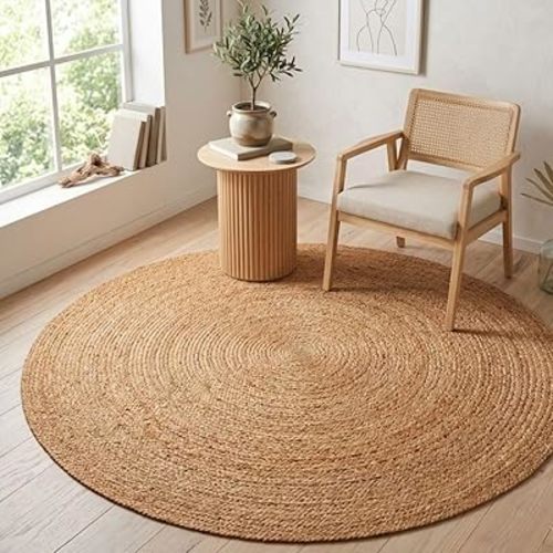 WeWove Handcrafted Jute Braided Rug 8 Feet Round - 100% Natural Jute Area Rug - Rustic Farmhouse Boho Accent Rug for Living Room Bedroom Kitchen Entryway Hallway Reversible Handwoven Floor Rug