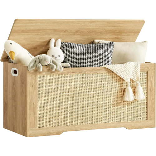 39.4” Storage Chest, Toy Box with 2 Safety Hinges, Toy Chest for Bedroom, Storage Bench with Storage, Shoe Bench, Supports 220 lb, for Living Room, Entryway, Natural