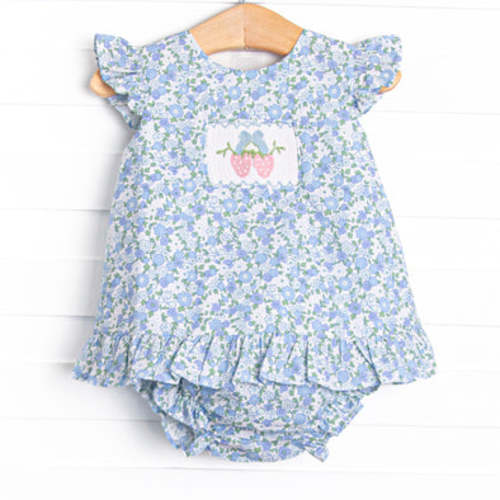 Strawberry Bliss Smocked Diaper Set, Blue – Stitchy Fish