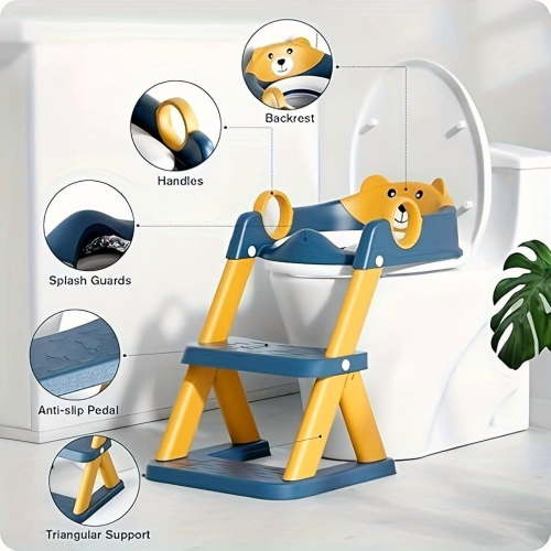 1 Pc Universal Children's Toilet Ladder Seat, Baby Toilet Training Seat, With Anti Slip Handle, Splash Proof Design, Reinforced Support.