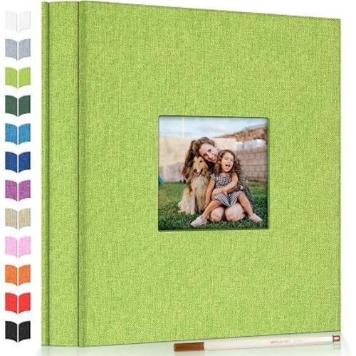 Artfeel Photo Album Self Adhesive Scrapbook Album for 3x5 4x6 5x7 8x10 Pictures,60 Pages Linen Cover with Display Window DIY Photo Book,Ideal Gifts for Family Travel Wedding Baby