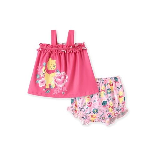 Disney Princess Baby Girl Clothes: Floral Sleeveless Ruffle Tunic Top & Bloomer Diaper Cover Set Newborn Summer Outfits