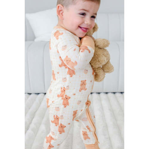 Convertible Bamboo Zip Romper in Honey Bear | Caden Lane