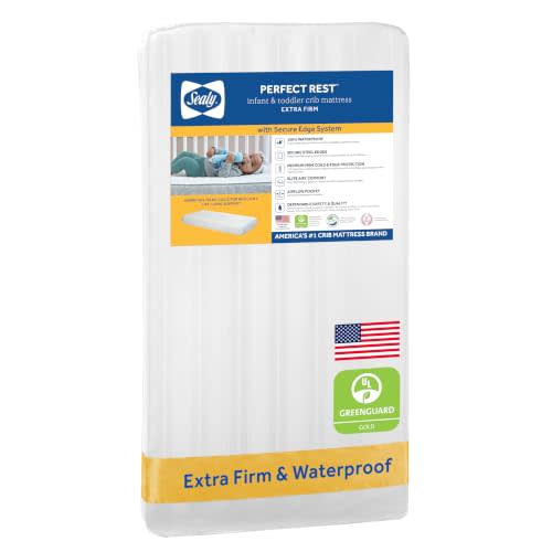 Sealy Baby Perfect Rest Waterproof Crib Mattress plus Toddler Bed Fit, Premium 150 Extra Firm Coils, Non Toxic, Airy Cushioning, GREENGUARD Gold Certified, Safety & Quality Tested, Made in USA, 52X28"