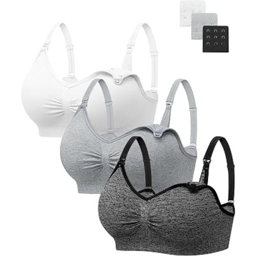 Angelhood Womens Seamless Sleep Nursing Bra,Breastfeeding Maternity Bra with Remove Bra Pads Extenders Pack of 3