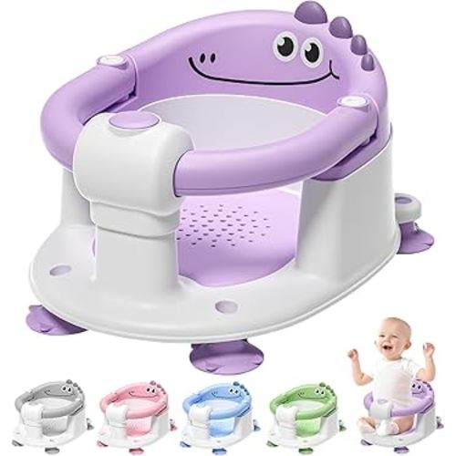 TPN Baby Bath Seat for Babies 6 Months & Up, Non-Slip Toddler Bath Seat with 5 PCS Waterproof Emoji Stickers, Portable Infant Bath Seat for Baby(Lavender)