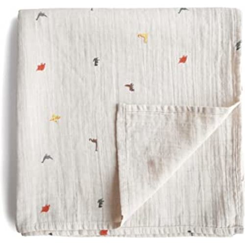 mushie Muslin Baby Swaddle Blanket | 100% Organic Cotton (Dinosaurs)