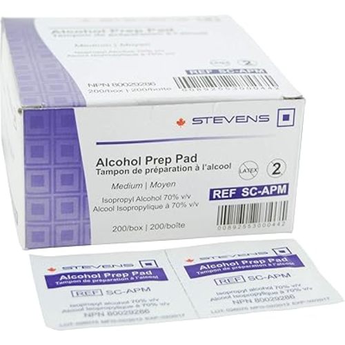 PODOCURE Alcohol Prep Pads 200 Count (Packaging may vary) | 70% Isopropyl Alcohol Sterile Wipes | 2-Ply Cotton Individually Wrapped Medium Size | Skin Prep & First Aid | NPN 80029286