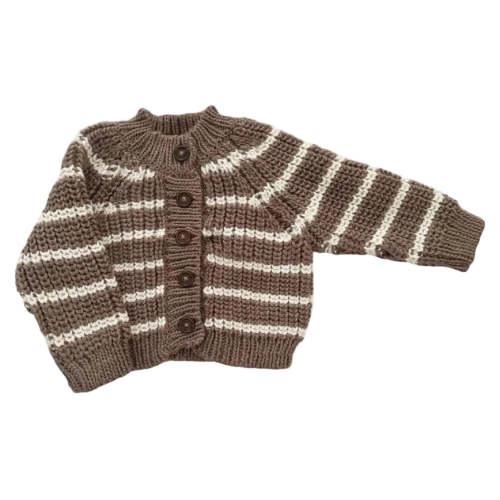 2-3Y Blueberry Hill Rib Knit Stripe Cardigan, Tan