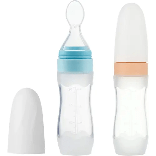 PandaEar (2 Pack) Silicone Baby Food Dispensing Spoon|4 oz Infant Fruit Squeeze Feeder| Travel Friendly Kids Toddlers Boys Girl (Blue)