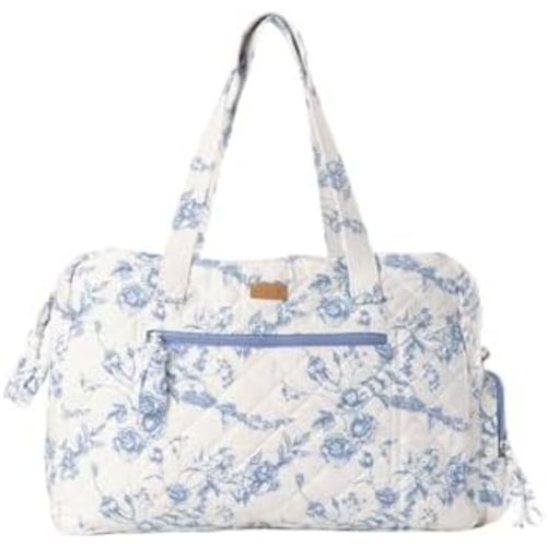 Staya Quilted Weekender Bag for Women – Soft Cotton Travel Duffle, Carry-On Overnight & Hospital Bag, Aesthetic Tote (Coastal Grandma)