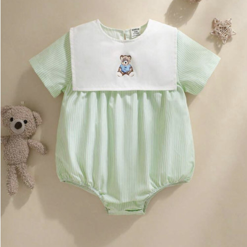 Souflis Souflis Baby Boy Bear Print Striped Short Sleeve Romper | SHEIN USA