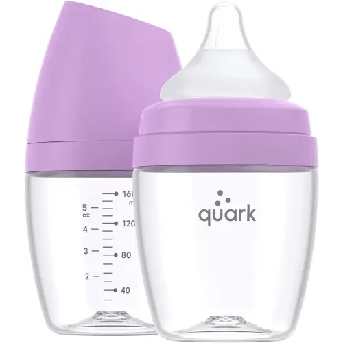 BuubiBottle Mini Slow Flow Bottle for Newborn Babies by Quark - with Anti-Colic RealFeel Nipple to Simulate Breastfeeding - BPA-Free, PVC-Free, Toxin-Free - 5 Oz Bottle with Lid, 2 Pack - Purple