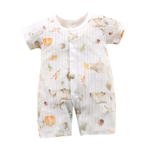 THDHVS Newborn Boy Outfits,Baby Boy Clothes,Toddler Boys Girls Short Sleeve Romper Cotton Breathable Summer Print with Snap Button Closure Beige 0-2 Months
