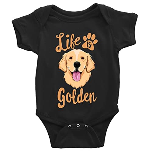 Life is Golden (Golden-Retriever) Infant Short Sleeve Bodysuit Romper Jumpsuit 100 Organic Cotton