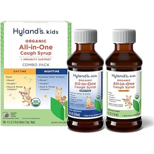 Hyland's Kids Organic All-in-One Grape Cough Syrup Day & Night, Two 4 Ounce Bottles