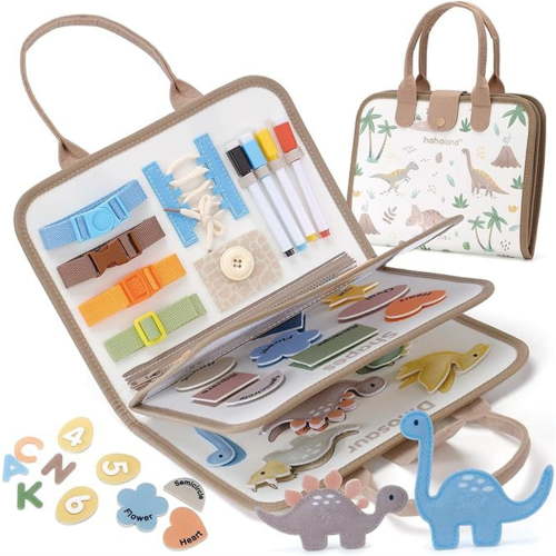 Toddler Busy Board, Sensory Toys for age 1 2 3 4, Toddler Travel Toys, Educational Learning Activities Board for Fine Motor Skills, Gift for Toddlers, Khaki