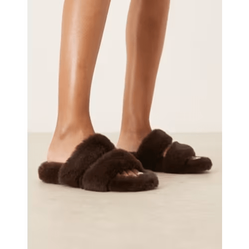 ASOS DESIGN Zoey double strap mule slippers in chocolate